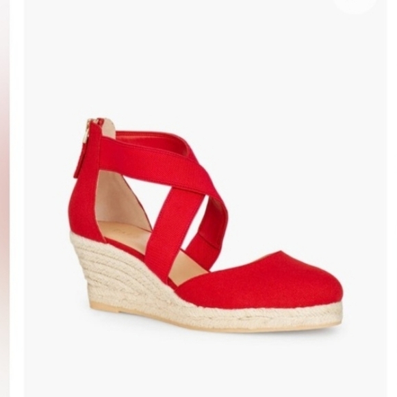 Talbots Shoes - Talbots Lyndsey Red Espadrille Wedge Sandals Women’s Size 8M Canvas Crisscross